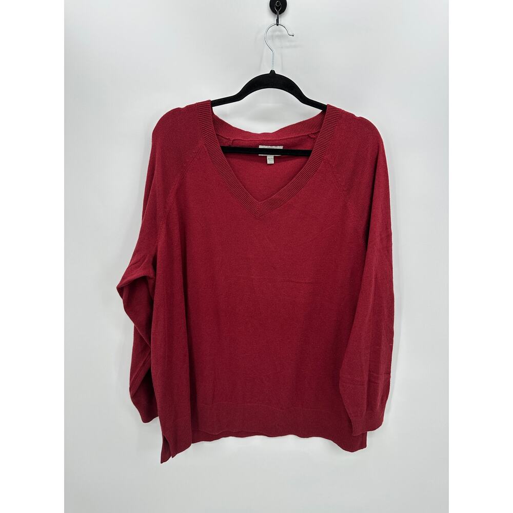 Lucky Brand Women XXL Red V-Neck Pullover Cotton Blend‎ Knit Sweater 7WC5000